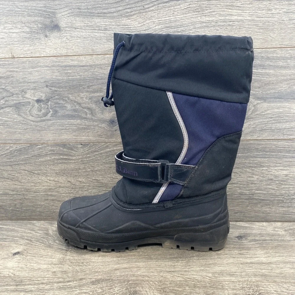L.L.Bean Wildcat Snow Boots Kids 7 Black Navy Blue Insulated Waterproof 238064
